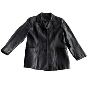 Johnson Leathers San Francisco 3 Button Classic Black Leather Car Coat Jacket XS